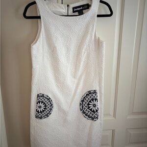 Desigual White Sleeveless Dress with Black Accent Pockets